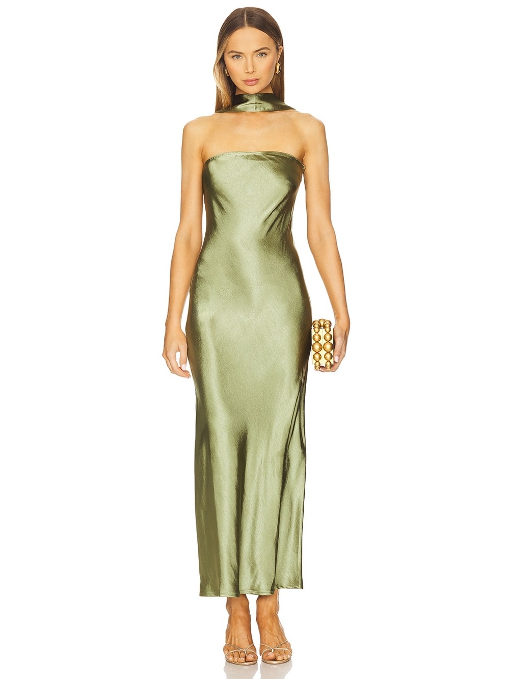 REVOLVE Angelina Neck Tie Maxi Dress in Olive